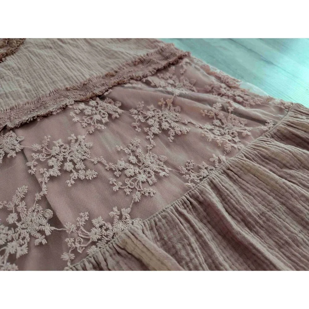 Altar'd State Floral Lace Sleeveless High Neck Dress Pink , Medium (w6) - Picture 2 of 7
